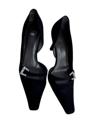 Vera Wang by Stuart Weitzman Feline Peau Du Soie Black Rhinestone Pumps Size 9B